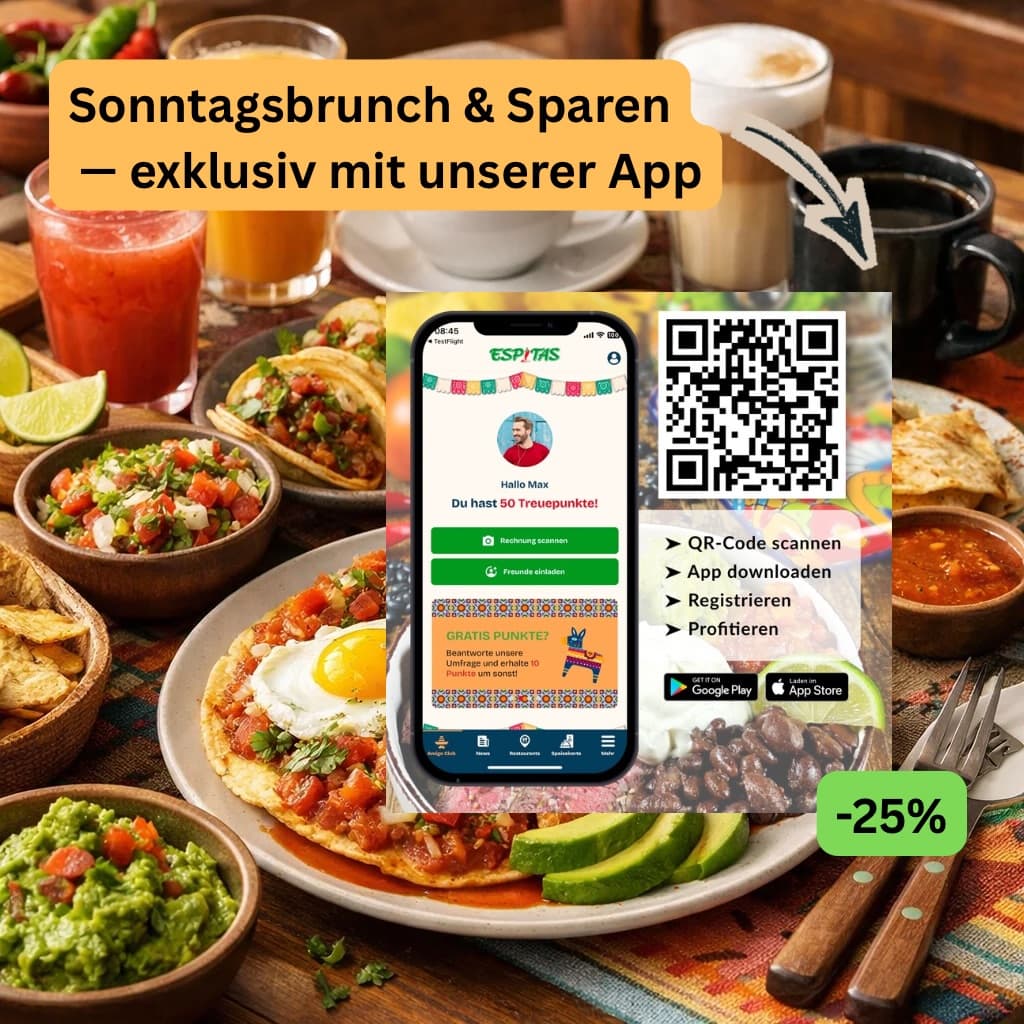 Sonntags-Brunch 🌞 – mit der Casa Sol Amigo App 25 % auf den Brunchpreis sparen.